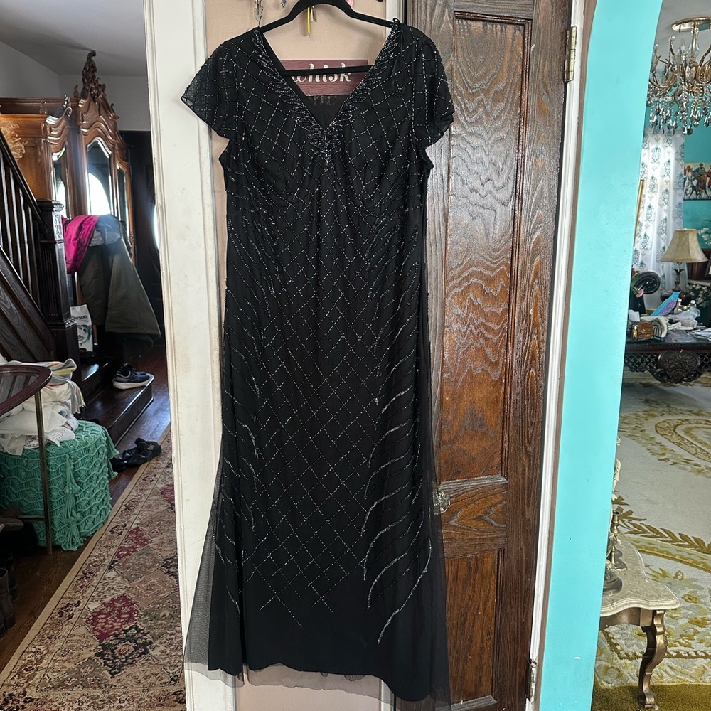 Adrianna Papell Black Maxi Dress with intricate Detailing